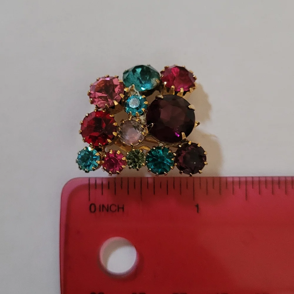 Juliana Delizza and Elster MCM Multi-color Glass Gold‎ Cluster Brooch